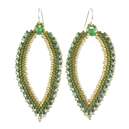 River Leaf Green and Ivory Leaf-Shaped Beaded Dangle Earrings