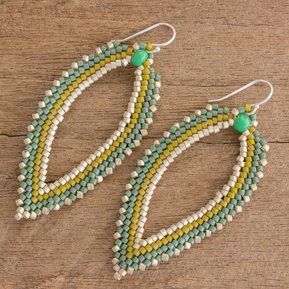 River Leaf Green and Ivory Leaf-Shaped Beaded Dangle Earrings