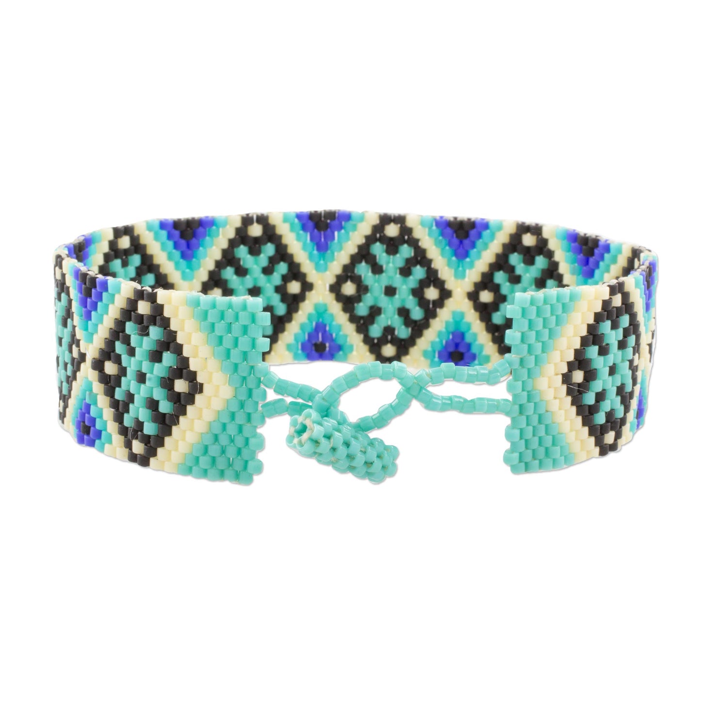 Sea Stars Blue and Black Geometric Beaded Wristband Bracelet