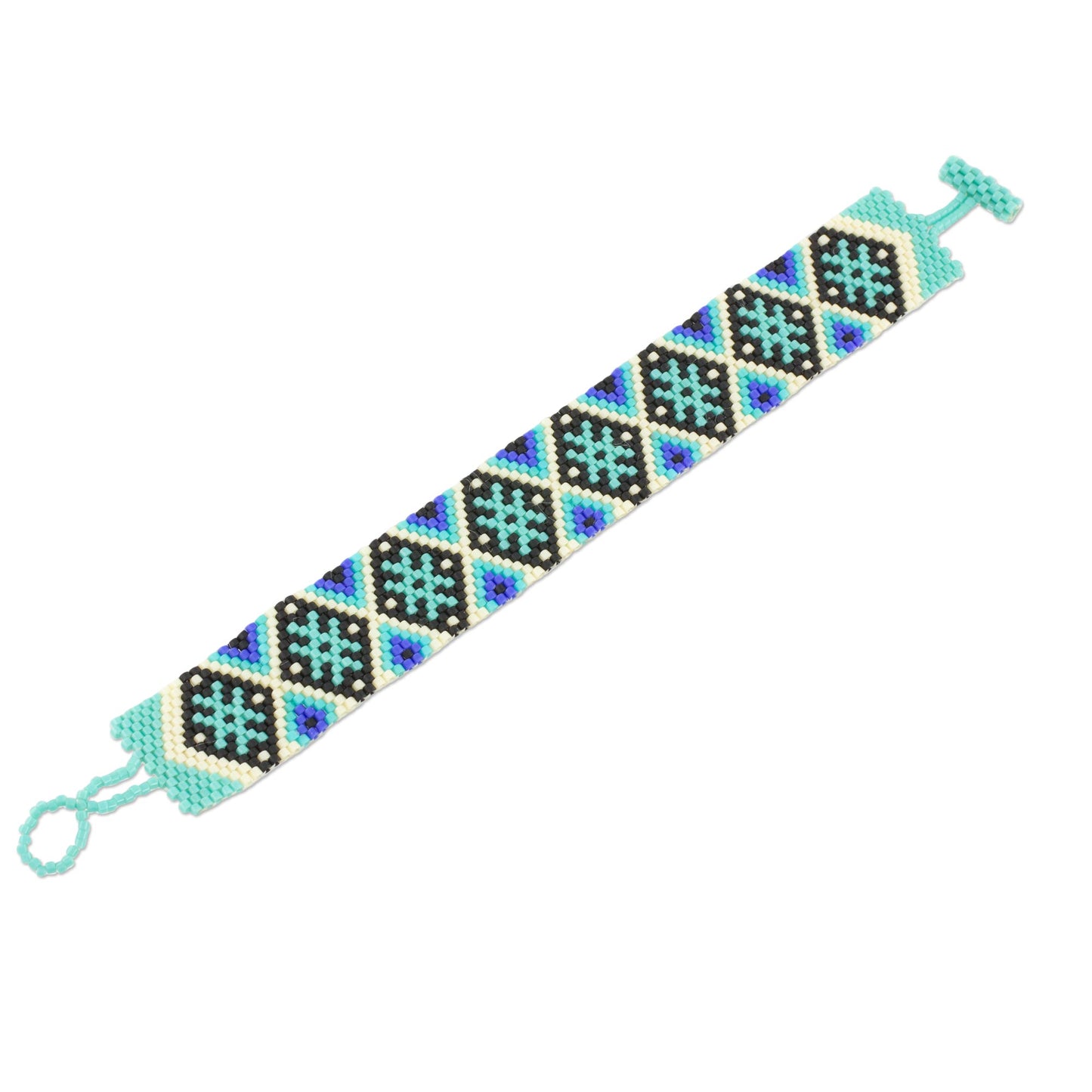 Sea Stars Blue and Black Geometric Beaded Wristband Bracelet