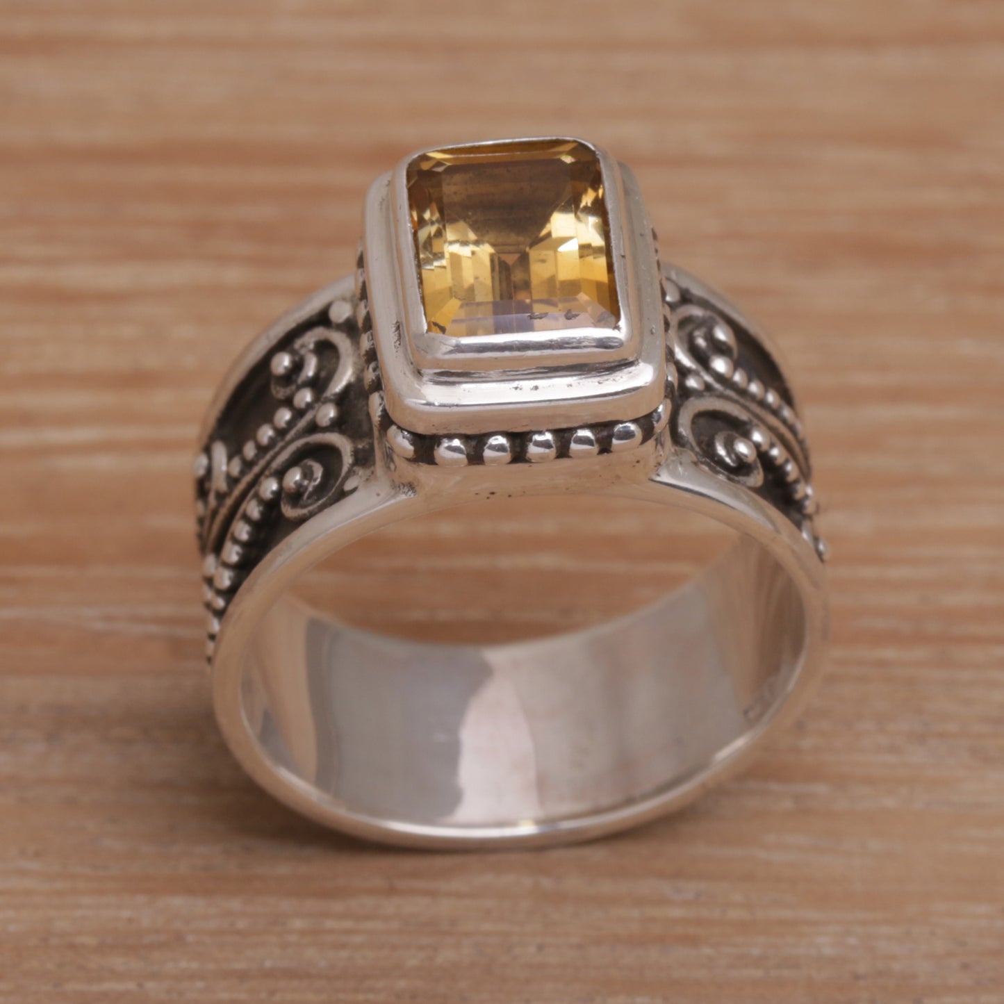 Quadratic Agreement Handmade 925 Sterling Silver Yellow Citrine Cocktail Ring