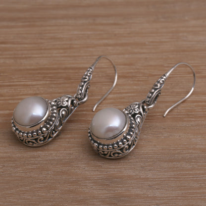 Heavenly Vines White Pearl Dangle Earrings