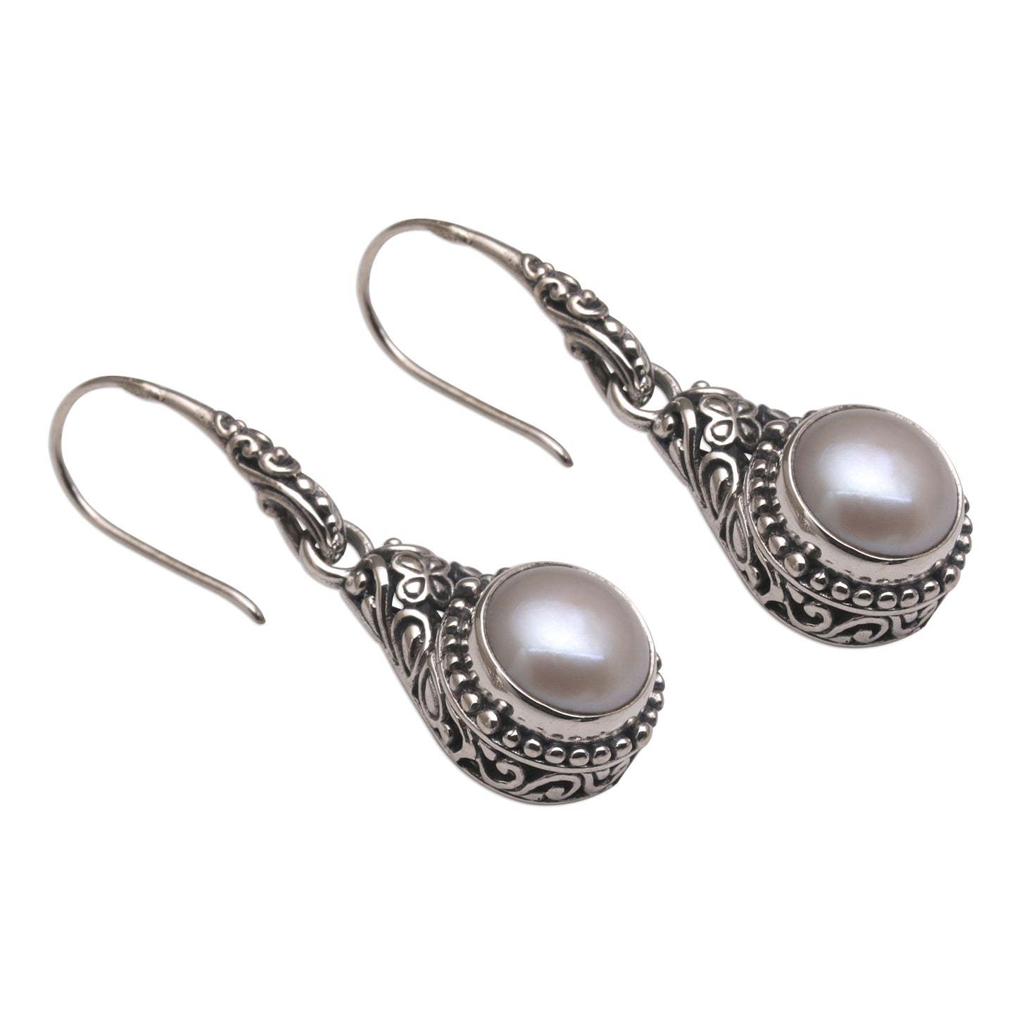 Heavenly Vines White Pearl Dangle Earrings