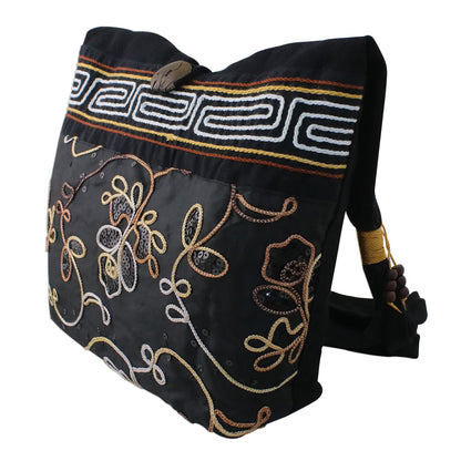 Floral Nighttime Floral Cotton Shoulder Bag from Thailand