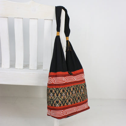 Charming Thai in Paprika Floral Cotton Blend Shoulder Bag in Paprika from Thailand