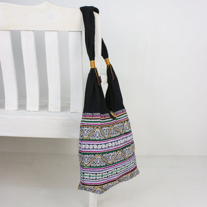 Thai Spirals Multicolored Embroidered Cotton Shoulder Bag from Thailand