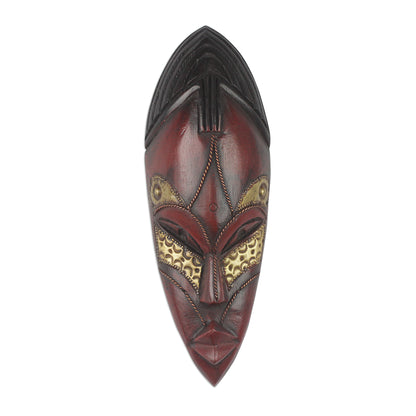 Zodwa Wood and Brass Wall Mask Hand Carved in Ghana