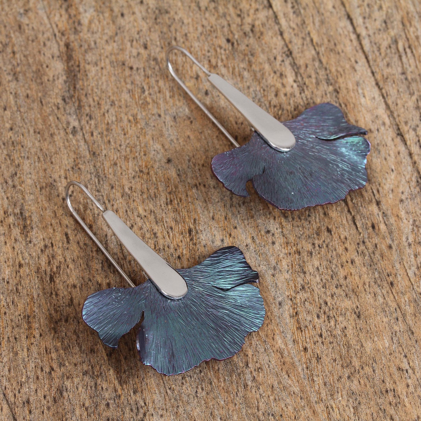 Blue Betta Titanium and Sterling Silver Drop Earrings from Mexico