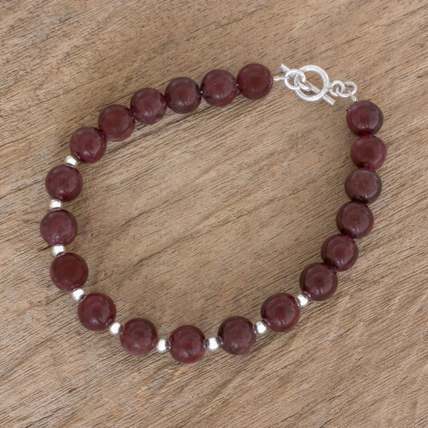 Wink of Light Garnet and Sterling Silver Beaded Bracelet from Guatemala