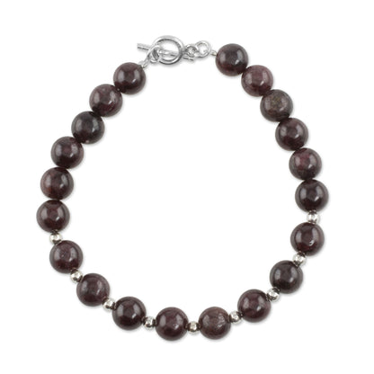 Wink of Light Garnet and Sterling Silver Beaded Bracelet from Guatemala