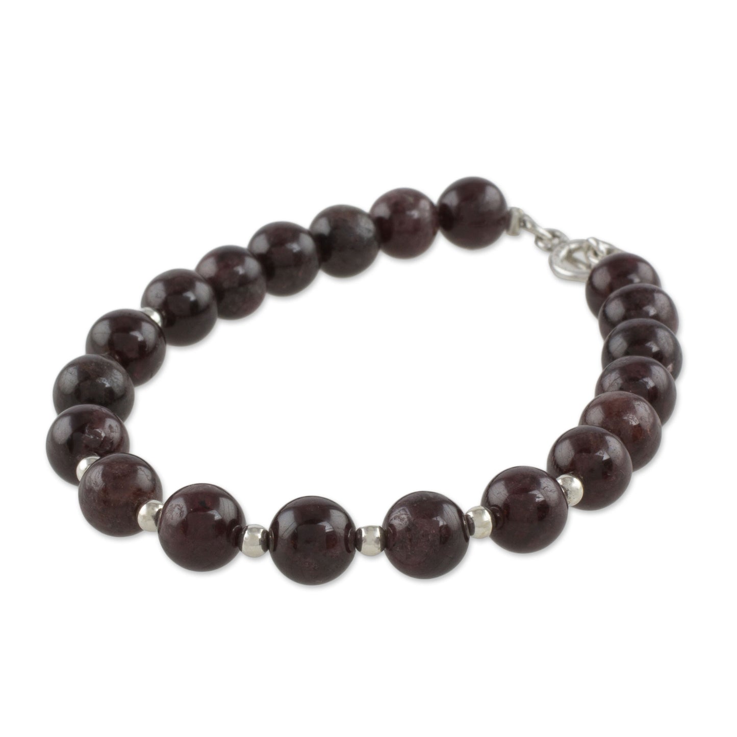 Wink of Light Garnet and Sterling Silver Beaded Bracelet from Guatemala