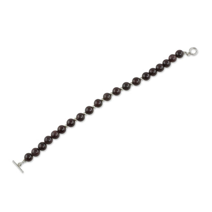 Wink of Light Garnet and Sterling Silver Beaded Bracelet from Guatemala