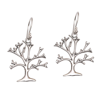 Dainty Bark Tree-Shaped Sterling Silver Dangle Earrings from Bali