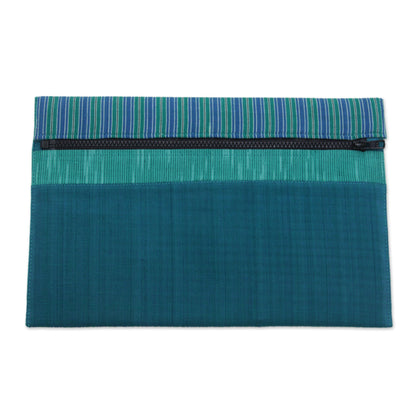 Lurik Guardian Teal' 100% Cotton Teal Green Striped Tablet Sleeve from Indonesia