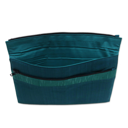 Lurik Guardian Teal' 100% Cotton Teal Green Striped Tablet Sleeve from Indonesia