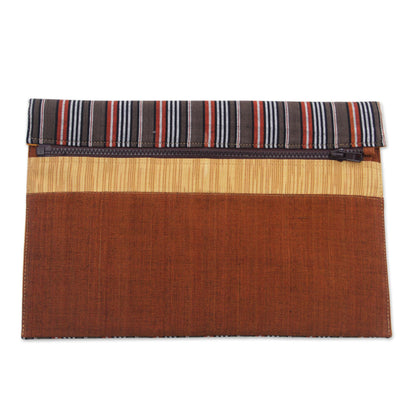 Lurik Guardian Brown 100% Cotton Brown Striped Tablet Sleeve from Indonesia