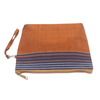 Lurik Parade Brown 100% Cotton Striped Brown Clutch Interior Pocket Wristlet