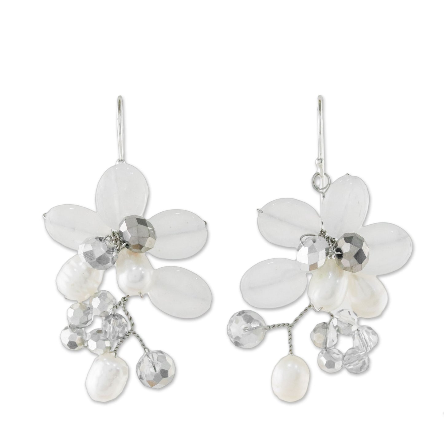 Winter Moment Cultured Freshwater Pearl White Quartz Cluster Earrings