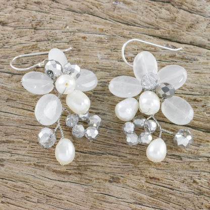 Winter Moment Cultured Freshwater Pearl White Quartz Cluster Earrings