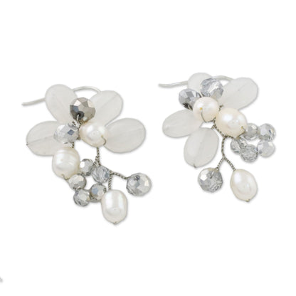 Winter Moment Cultured Freshwater Pearl White Quartz Cluster Earrings