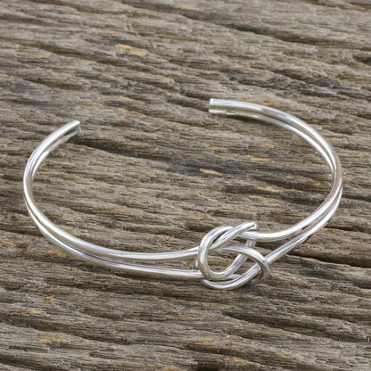 Happy Together Sterling Silver Wire Cuff Bracelet with Center Knot