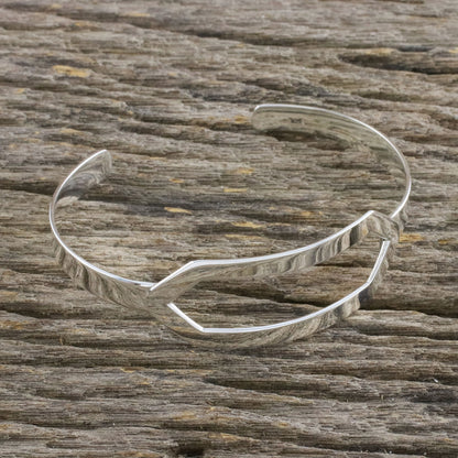 Elegant Geometry Sterling Silver Cuff Bracelet with Elongated Hexagon