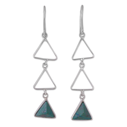 Green Triad Peruvian Sterling Silver and Chrysocolla Dangle Earrings