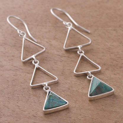 Green Triad Peruvian Sterling Silver and Chrysocolla Dangle Earrings