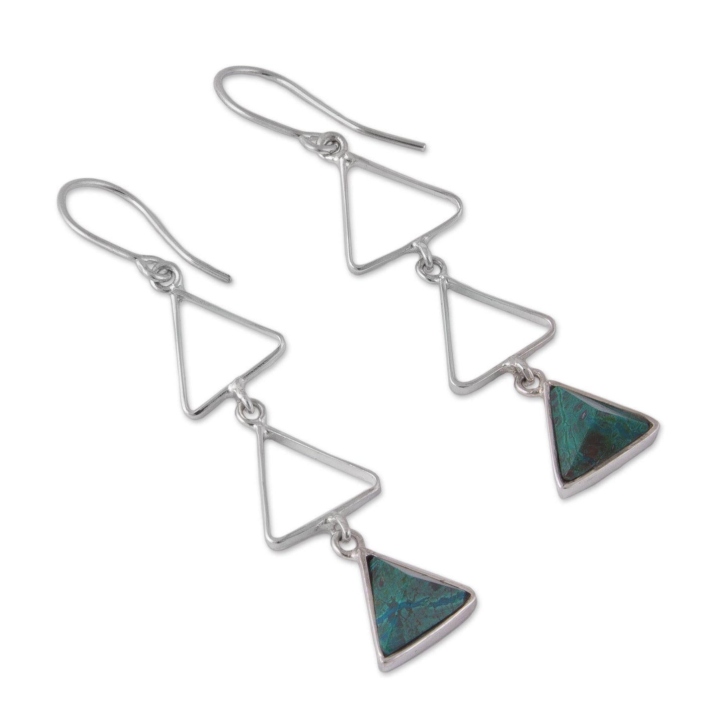 Green Triad Peruvian Sterling Silver and Chrysocolla Dangle Earrings