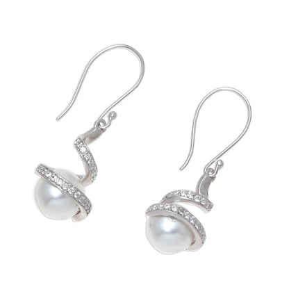 Gorgeous Swirls Swirling Rhodium Plated Cultured Pearl Earrings from India