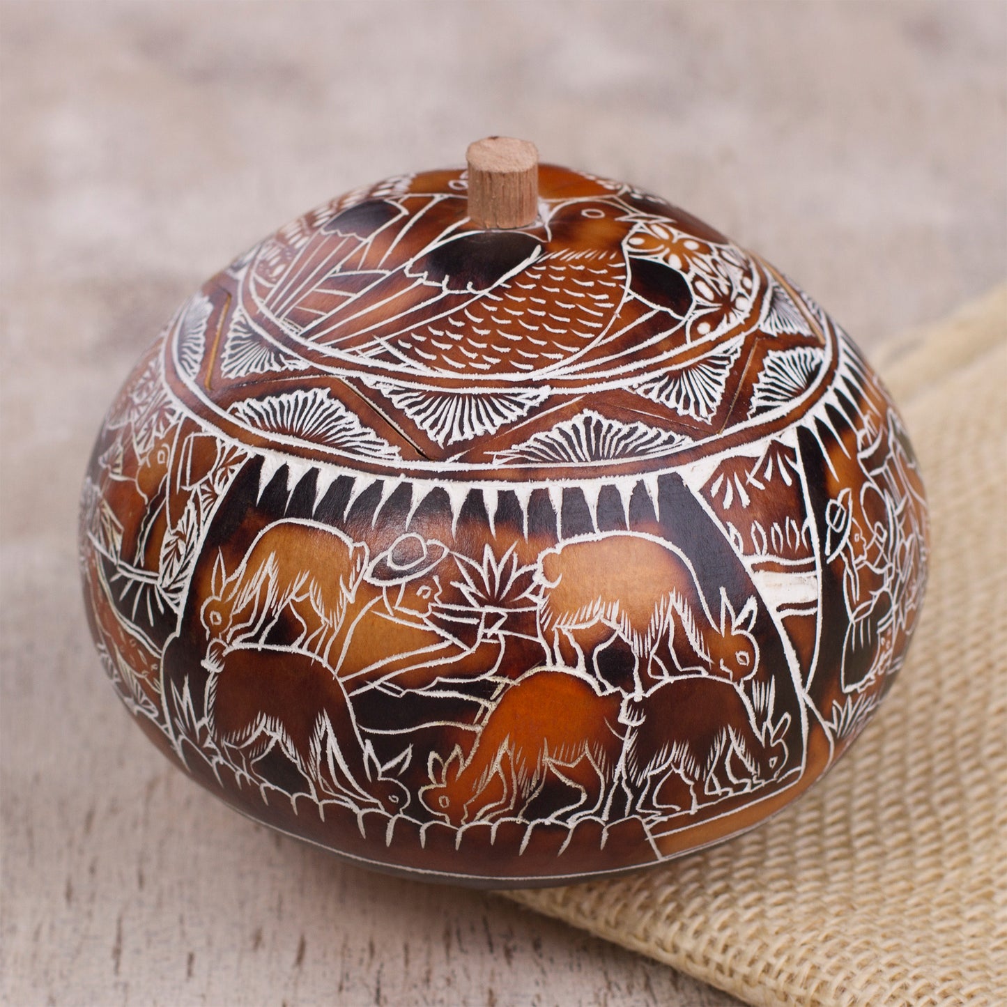 Harvest Festival Folk Art Gourd Jewelry Box