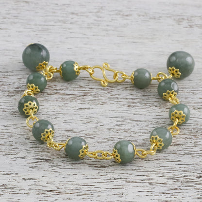 Jade Deluxe 18K Gold Plated Jade Link Bracelet with Hook Clasp