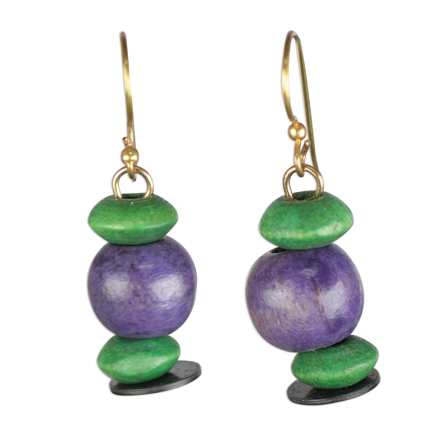 Grape Vineyard Purple and Green Sese Wood Beaded Dangle Earrings