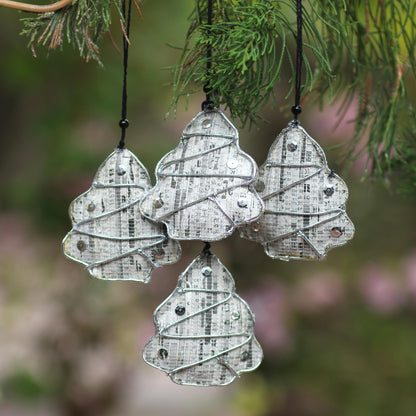 New Life Trees Recycled Newspaper Tree-Shaped Holiday Ornaments (Set of 4)