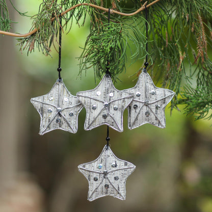 New Life Stars Recycled Newspaper Star-Shaped Holiday Ornaments (Set of 4)