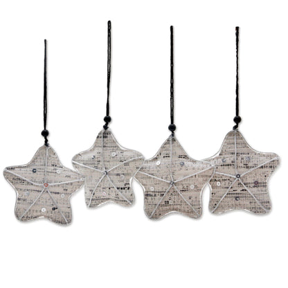 New Life Stars Recycled Newspaper Star-Shaped Holiday Ornaments (Set of 4)