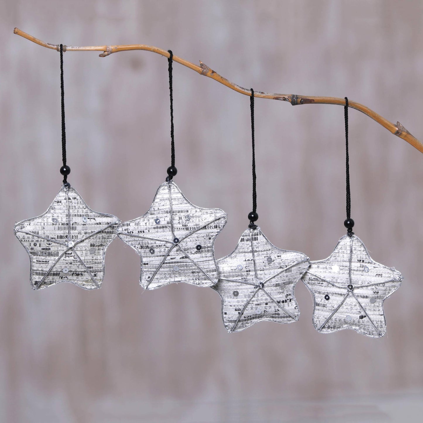 New Life Stars Recycled Newspaper Star-Shaped Holiday Ornaments (Set of 4)