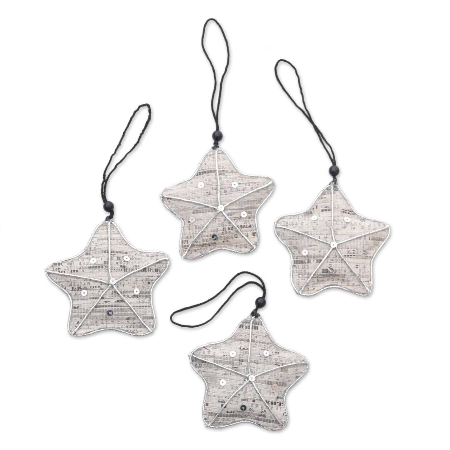 New Life Stars Recycled Newspaper Star-Shaped Holiday Ornaments (Set of 4)