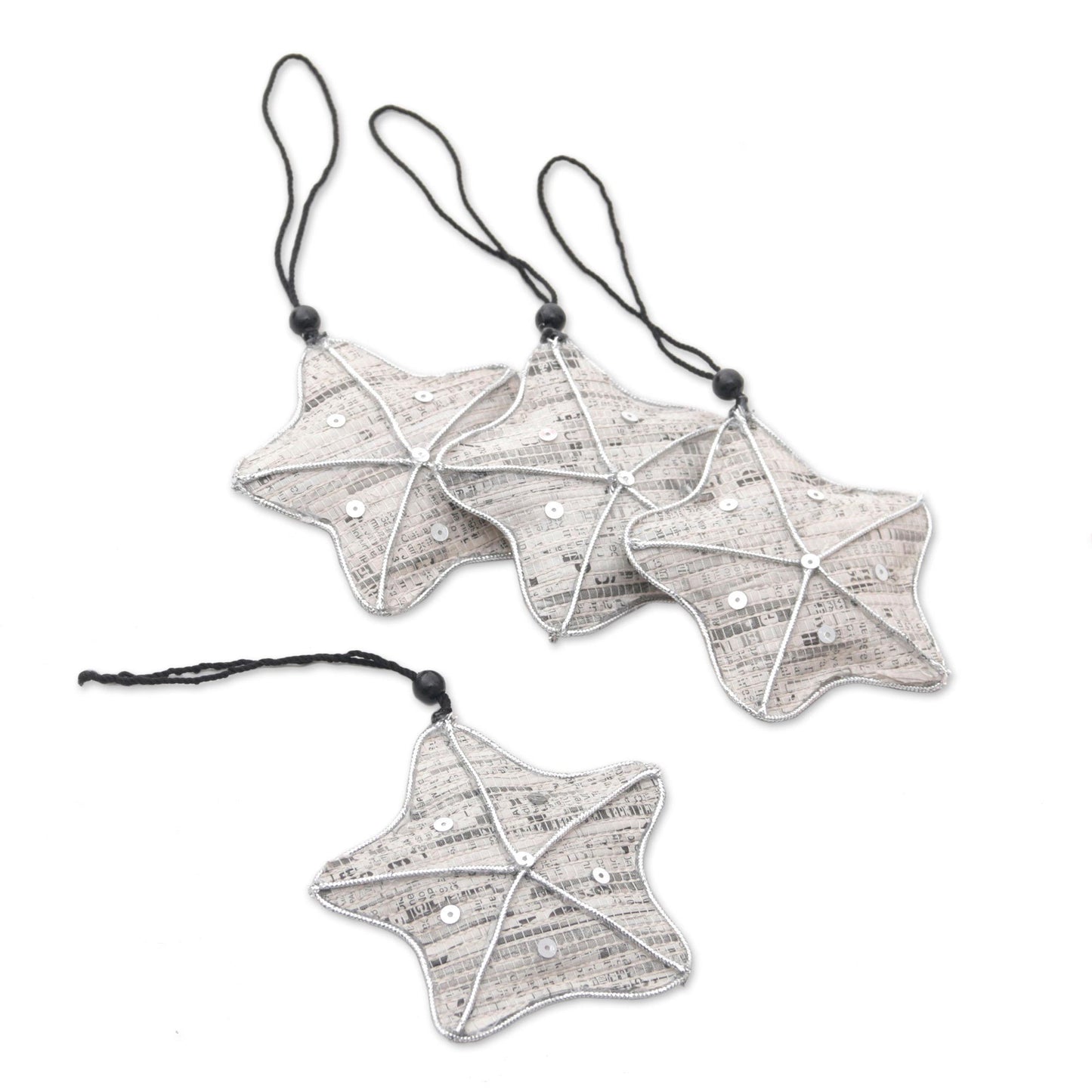 New Life Stars Recycled Newspaper Star-Shaped Holiday Ornaments (Set of 4)