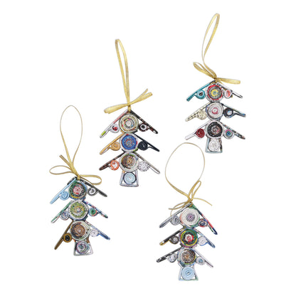 Dangle Trees Set of Four Recycled Paper Magazine Christmas Tree Ornaments