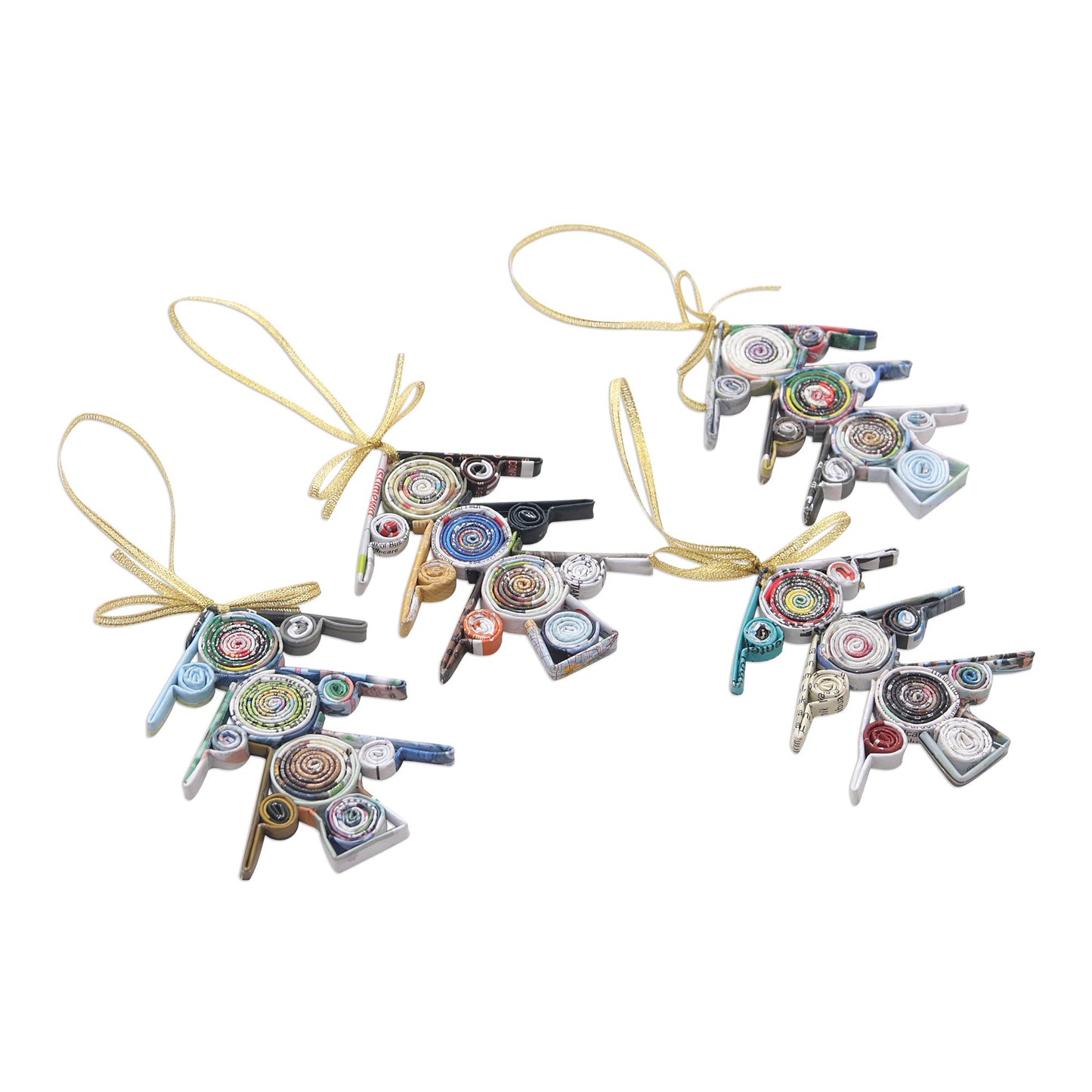 Dangle Trees Set of Four Recycled Paper Magazine Christmas Tree Ornaments