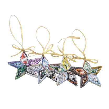 Dangling Starlight Artisan Crafted Recycled Magazine Ornaments Set of 4