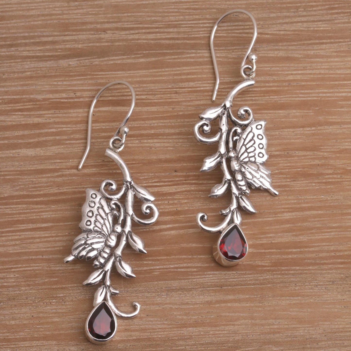 Beloved Butterfly Garnet and Sterling Silver Butterfly Dangle Earrings