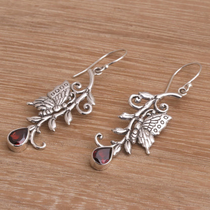 Beloved Butterfly Garnet and Sterling Silver Butterfly Dangle Earrings