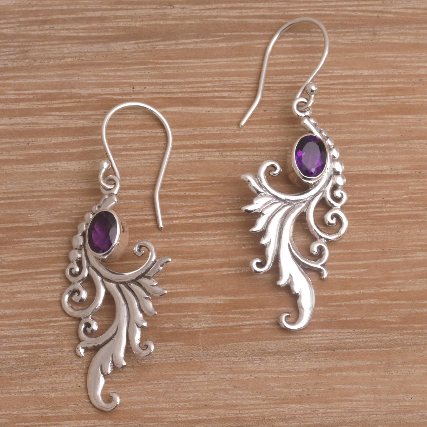 By the Wind Amethyst and Sterling Silver Dangle Earrings from Bali