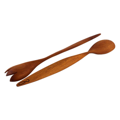 Twist of Nature Handcrafted Caoba Wood Salad Servers from Nicaragua