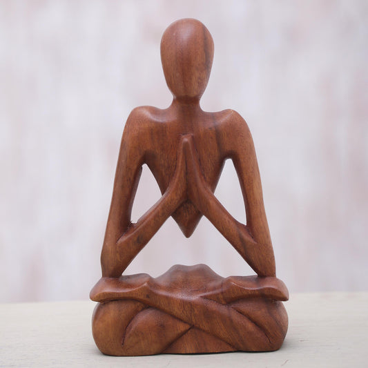 Natural Meditation Wood Lotus Meditation Yoga Sculpture Hand Carved in Bali