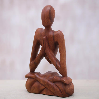 Natural Meditation Wood Lotus Meditation Yoga Sculpture Hand Carved in Bali