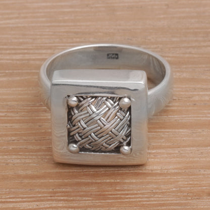 Weaving Ketupats 925 Sterling Silver Basket Weave Balinese Cocktail Ring