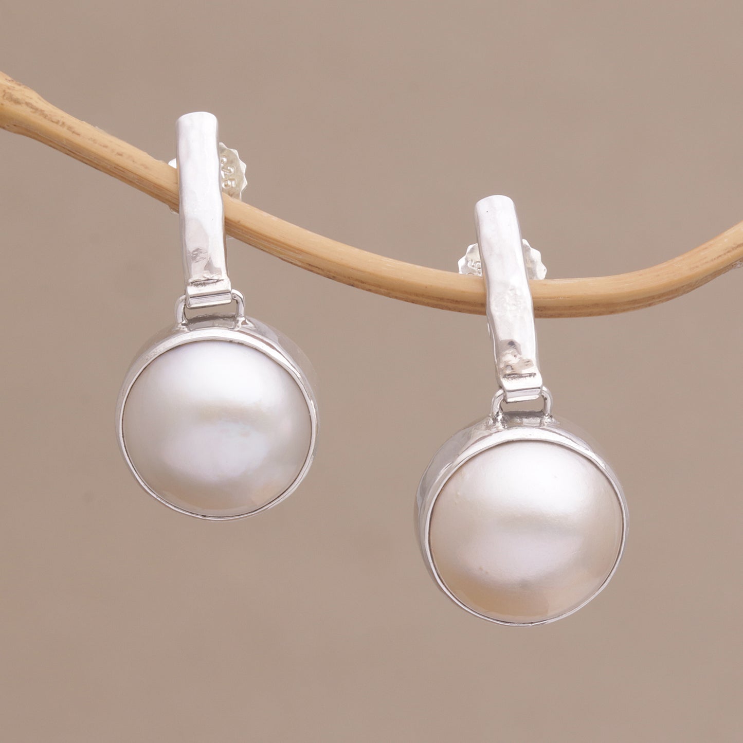 Ethereal Shimmer Cultured Mabe Pearl Dangle and Sterling Silver Earrings